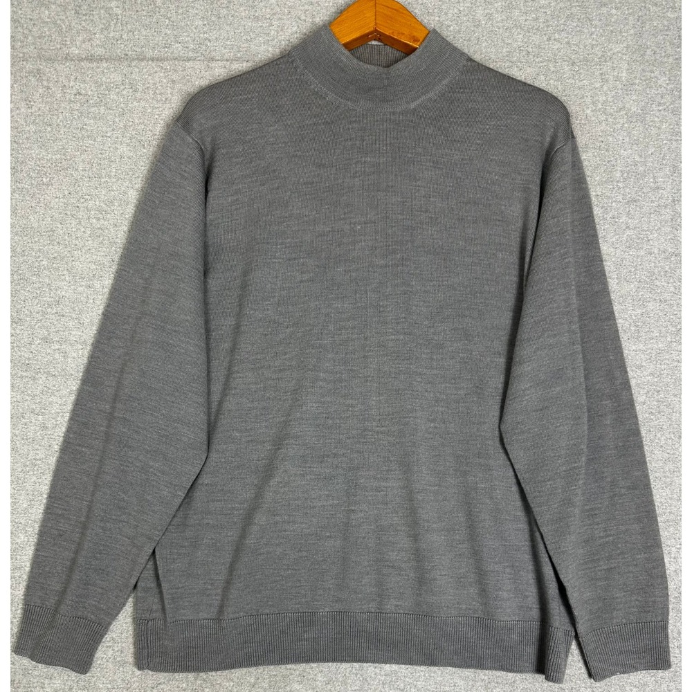 Murano Mock Neck Sweater Mens XL Grey 100% Merino Wool Long Sleeve